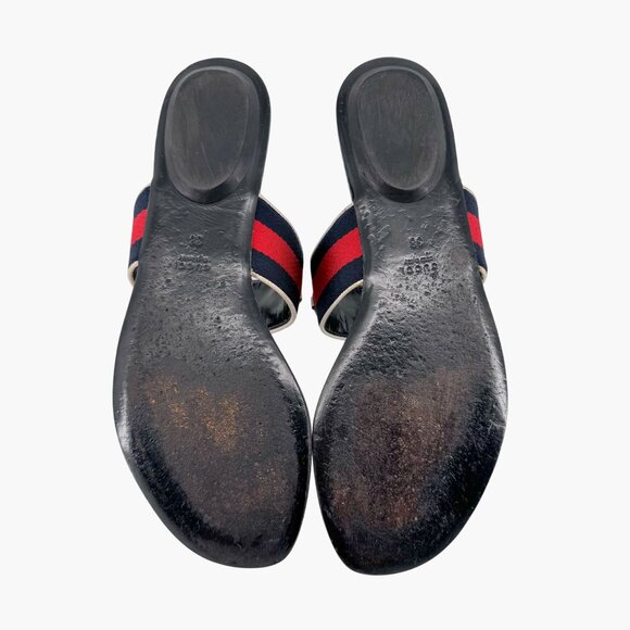 Gucci Horsebit Web Stripe Thong Flat Sandals White Flip Flop Size 38 US 8 Women - Picture 12 of 13